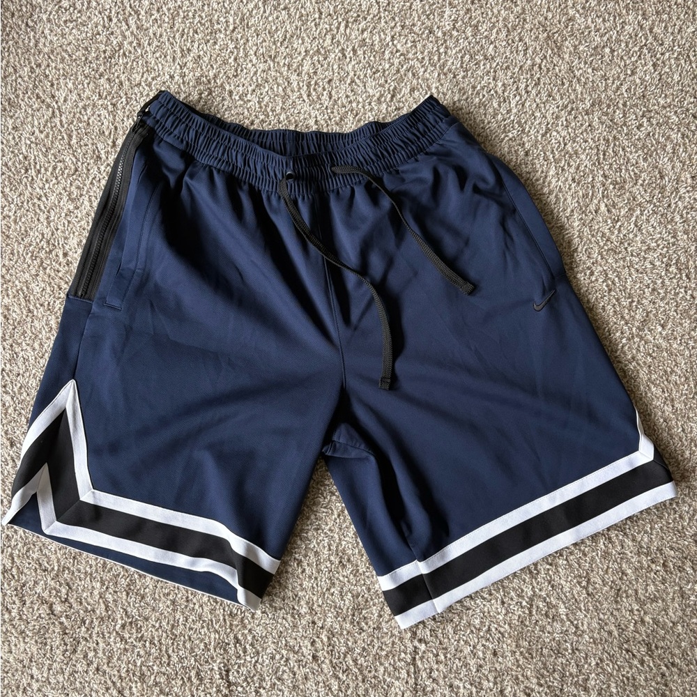 Nike Men's Navy Athletic Shorts with Black and White Trim